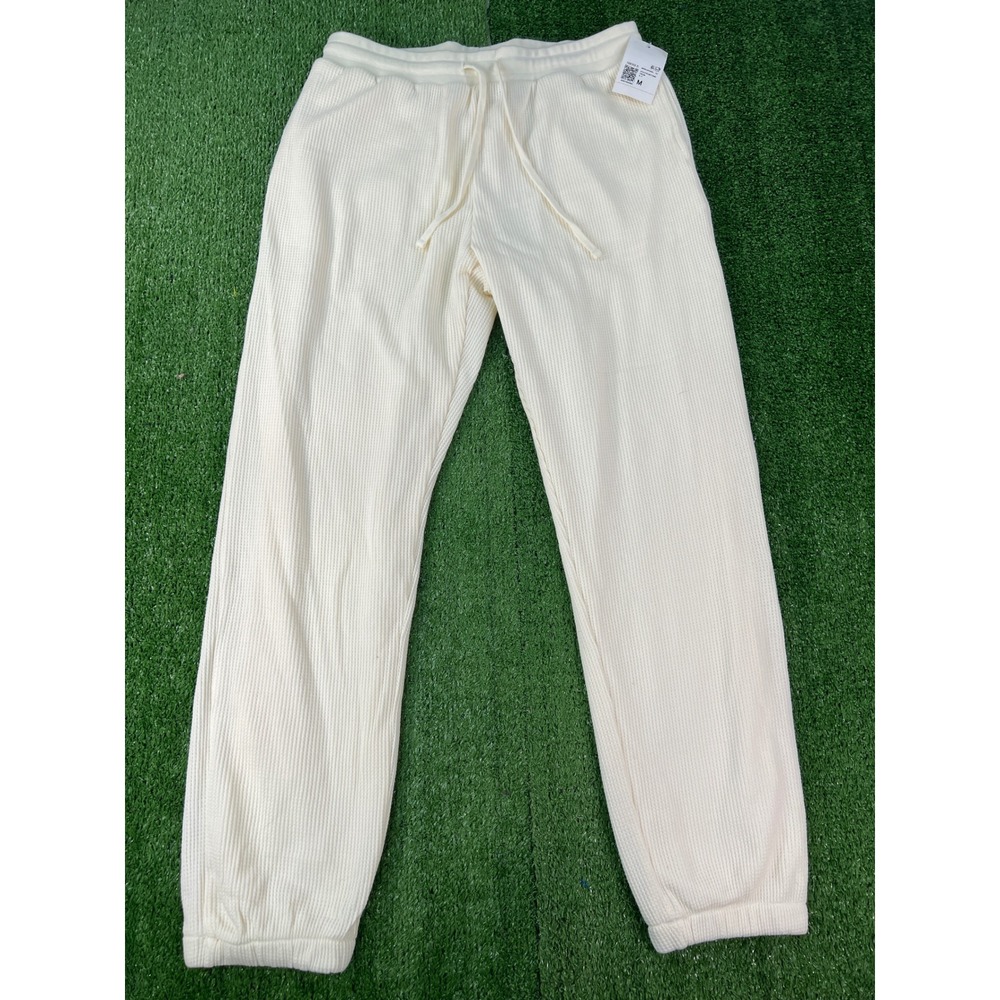 NWT Forever 21 Men Waffle Knit Jogger Pants Cream Thermal Sweatpants Size M